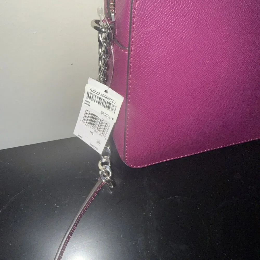 Michael Kors Magenta Crossbody Bag  Silver Chain Strap Zip Closure Women